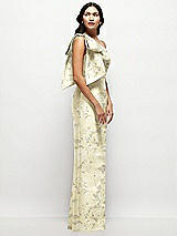 Side View Thumbnail - Butter Yellow Floral Oversized Bow One-Shoulder Floral Satin Column Maxi Dress
