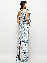 Rear View Thumbnail - Cottage Rose Larkspur Oversized Bow One-Shoulder Floral Satin Column Maxi Dress