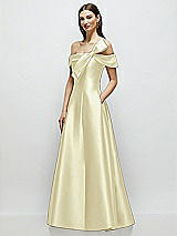 Side View Thumbnail - Butter Yellow Asymmetrical Bow Off-Shoulder Satin Gown with Ballroom Skirt