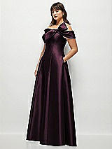 Alt View 3 Thumbnail - Deep Plum Asymmetrical Bow Off-Shoulder Satin Gown with Ballroom Skirt