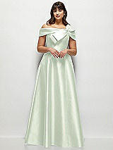 Alt View 1 Thumbnail - Mint Green Asymmetrical Bow Off-Shoulder Satin Gown with Ballroom Skirt