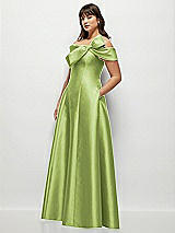 Alt View 3 Thumbnail - Mojito Asymmetrical Bow Off-Shoulder Satin Gown with Ballroom Skirt