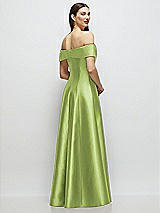 Rear View Thumbnail - Mojito Asymmetrical Bow Off-Shoulder Satin Gown with Ballroom Skirt