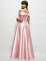 Alt View 2 Thumbnail - Ballet Pink Asymmetrical Bow Off-Shoulder Satin Gown with Ballroom Skirt