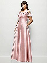 Alt View 3 Thumbnail - Ballet Pink Asymmetrical Bow Off-Shoulder Satin Gown with Ballroom Skirt