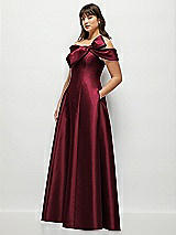 Alt View 3 Thumbnail - Cabernet Asymmetrical Bow Off-Shoulder Satin Gown with Ballroom Skirt