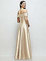 Rear View Thumbnail - Champagne Asymmetrical Bow Off-Shoulder Satin Gown with Ballroom Skirt