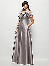 Alt View 3 Thumbnail - Cashmere Gray Asymmetrical Bow Off-Shoulder Satin Gown with Ballroom Skirt