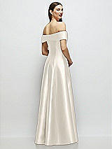 Rear View Thumbnail - Ivory Asymmetrical Bow Off-Shoulder Satin Gown with Ballroom Skirt