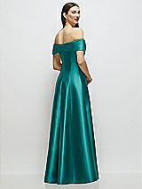 Rear View Thumbnail - Jade Asymmetrical Bow Off-Shoulder Satin Gown with Ballroom Skirt