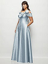 Alt View 3 Thumbnail - Mist Asymmetrical Bow Off-Shoulder Satin Gown with Ballroom Skirt