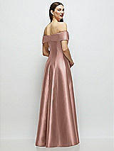 Rear View Thumbnail - Neu Nude Asymmetrical Bow Off-Shoulder Satin Gown with Ballroom Skirt
