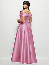 Alt View 2 Thumbnail - Powder Pink Asymmetrical Bow Off-Shoulder Satin Gown with Ballroom Skirt