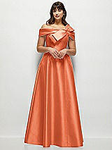 Alt View 1 Thumbnail - Portofino Orange Asymmetrical Bow Off-Shoulder Satin Gown with Ballroom Skirt