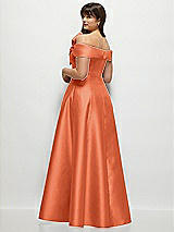 Alt View 2 Thumbnail - Portofino Orange Asymmetrical Bow Off-Shoulder Satin Gown with Ballroom Skirt