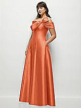 Alt View 3 Thumbnail - Portofino Orange Asymmetrical Bow Off-Shoulder Satin Gown with Ballroom Skirt