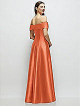 Rear View Thumbnail - Portofino Orange Asymmetrical Bow Off-Shoulder Satin Gown with Ballroom Skirt