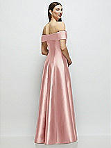 Rear View Thumbnail - Rose Asymmetrical Bow Off-Shoulder Satin Gown with Ballroom Skirt