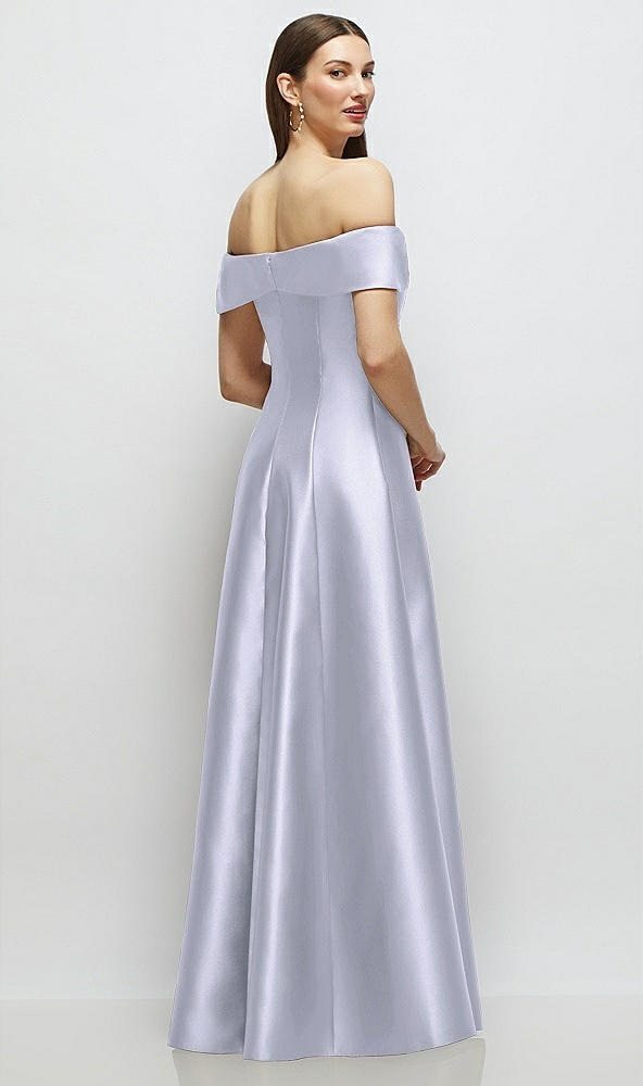 Back View - Silver Dove Asymmetrical Bow Off-Shoulder Satin Gown with Ballroom Skirt