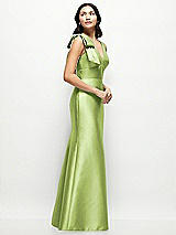 Side View Thumbnail - Mojito Deep V-back Satin Trumpet Dress with Cascading Bow at One Shoulder