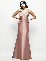 Front View Thumbnail - Neu Nude Deep V-back Satin Trumpet Dress with Cascading Bow at One Shoulder