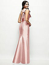 Rear View Thumbnail - Rose Deep V-back Satin Trumpet Dress with Cascading Bow at One Shoulder