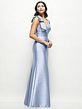 Side View Thumbnail - Sky Blue Deep V-back Satin Trumpet Dress with Cascading Bow at One Shoulder
