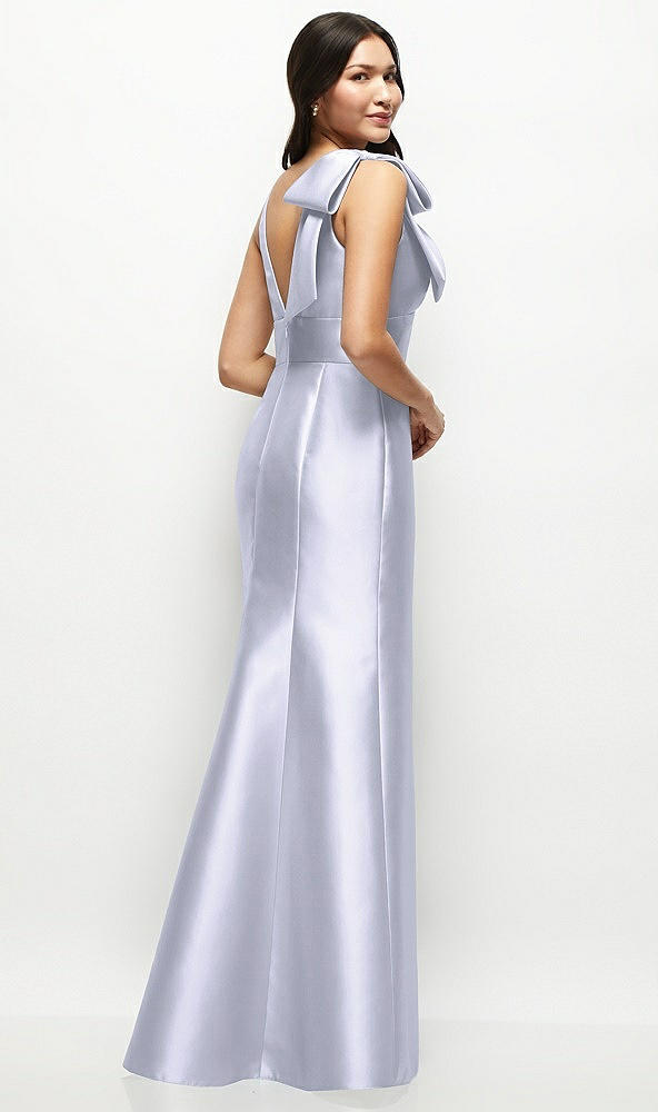 Back View - Silver Dove Deep V-back Satin Trumpet Dress with Cascading Bow at One Shoulder