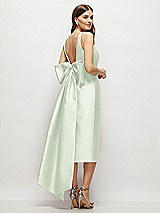 Rear View Thumbnail - Mint Green Scoop Neck Corset Satin Midi Dress with Floor-Length Bow Tails