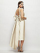 Rear View Thumbnail - Champagne Scoop Neck Corset Satin Midi Dress with Floor-Length Bow Tails