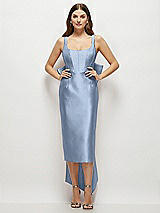 Front View Thumbnail - Cloudy Scoop Neck Corset Satin Midi Dress with Floor-Length Bow Tails