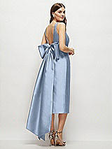 Rear View Thumbnail - Cloudy Scoop Neck Corset Satin Midi Dress with Floor-Length Bow Tails