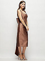 Side View Thumbnail - Cognac Scoop Neck Corset Satin Midi Dress with Floor-Length Bow Tails