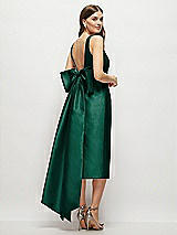 Rear View Thumbnail - Hunter Green Scoop Neck Corset Satin Midi Dress with Floor-Length Bow Tails