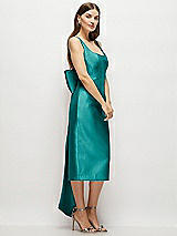 Side View Thumbnail - Jade Scoop Neck Corset Satin Midi Dress with Floor-Length Bow Tails