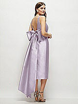 Rear View Thumbnail - Lilac Haze Scoop Neck Corset Satin Midi Dress with Floor-Length Bow Tails