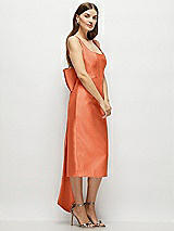 Side View Thumbnail - Portofino Orange Scoop Neck Corset Satin Midi Dress with Floor-Length Bow Tails
