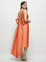 Rear View Thumbnail - Portofino Orange Scoop Neck Corset Satin Midi Dress with Floor-Length Bow Tails