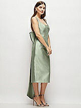 Side View Thumbnail - Sage Scoop Neck Corset Satin Midi Dress with Floor-Length Bow Tails