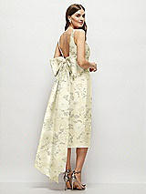 Rear View Thumbnail - Butter Yellow Floral Floral Scoop Neck Corset Satin Midi Dress with Floor-Length Bow Tails