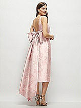 Rear View Thumbnail - Bow And Blossom Print Floral Scoop Neck Corset Satin Midi Dress with Floor-Length Bow Tails