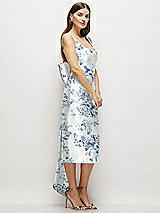 Side View Thumbnail - Cottage Rose Larkspur Floral Scoop Neck Corset Satin Midi Dress with Floor-Length Bow Tails