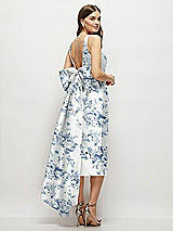 Rear View Thumbnail - Cottage Rose Larkspur Floral Scoop Neck Corset Satin Midi Dress with Floor-Length Bow Tails