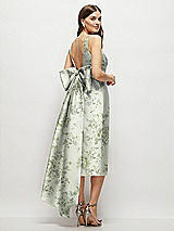 Rear View Thumbnail - Sage Cottage Rose Floral Scoop Neck Corset Satin Midi Dress with Floor-Length Bow Tails