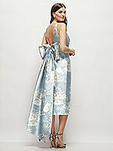 Rear View Thumbnail - Porcelain Blue Seraphina Floral Floral Scoop Neck Corset Satin Midi Dress with Floor-Length Bow Tails