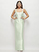 Rear View Thumbnail - Mint Green Scoop Neck Corset Satin Maxi Dress with Floor-Length Bow Tails