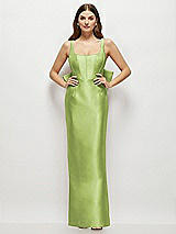 Rear View Thumbnail - Mojito Scoop Neck Corset Satin Maxi Dress with Floor-Length Bow Tails