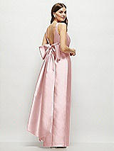 Front View Thumbnail - Ballet Pink Scoop Neck Corset Satin Maxi Dress with Floor-Length Bow Tails