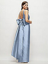 Front View Thumbnail - Cloudy Scoop Neck Corset Satin Maxi Dress with Floor-Length Bow Tails