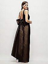 Front View Thumbnail - Espresso Scoop Neck Corset Satin Maxi Dress with Floor-Length Bow Tails